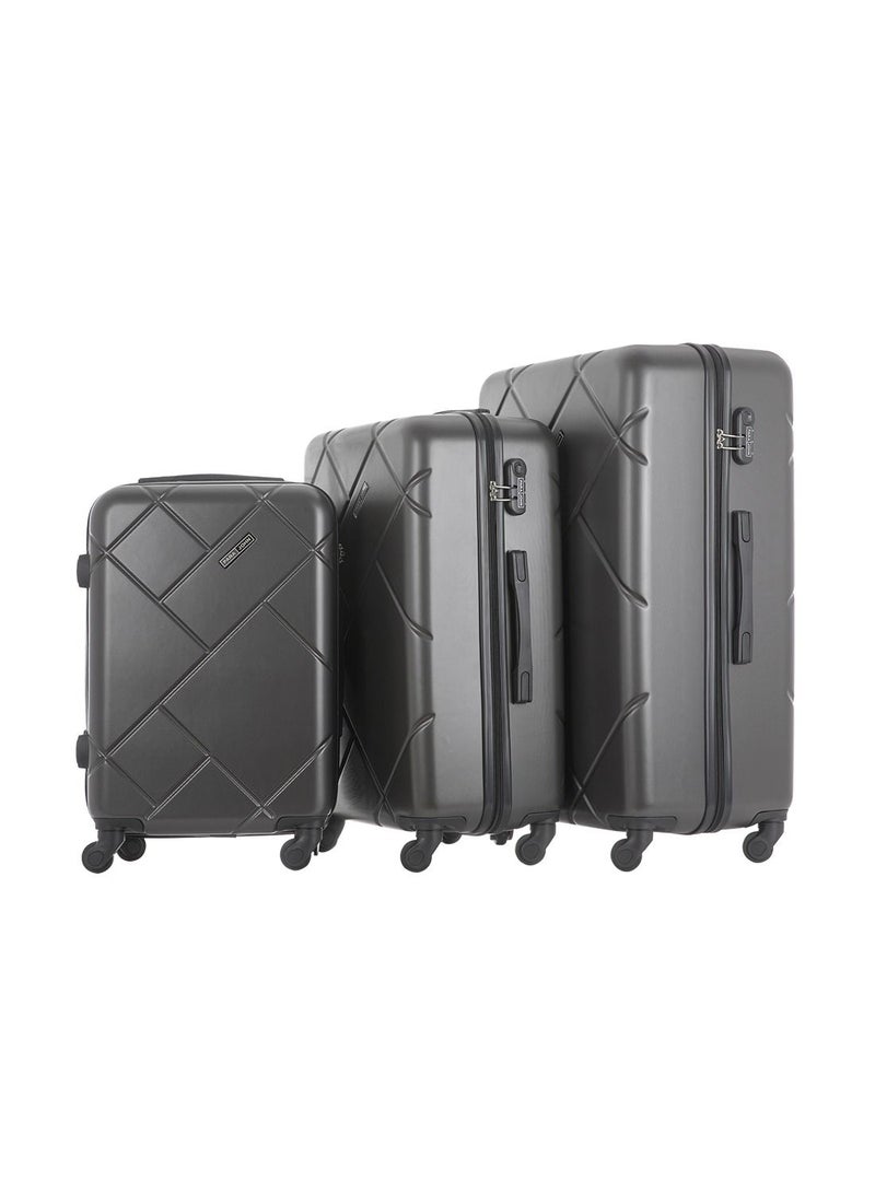 3-Piece Hard Side ABS Spinner Luggage Trolley Set 20/24/28 Inch Dark Grey
