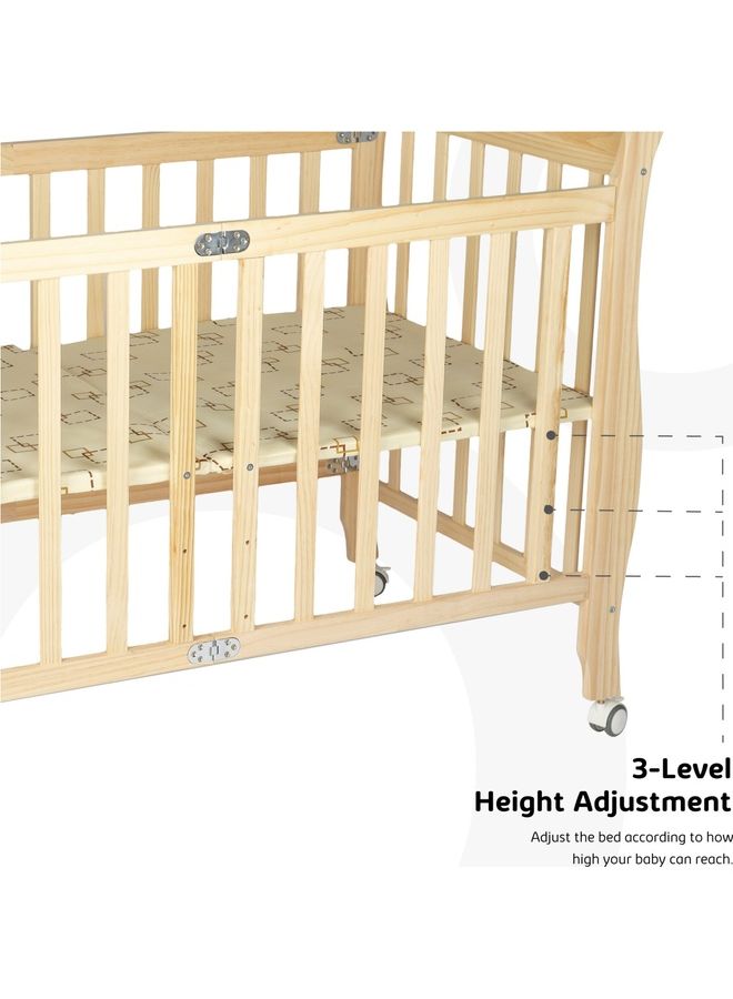 Wooden Foldable Baby Crib 129x69 x96 Cm 0 To 4 Years