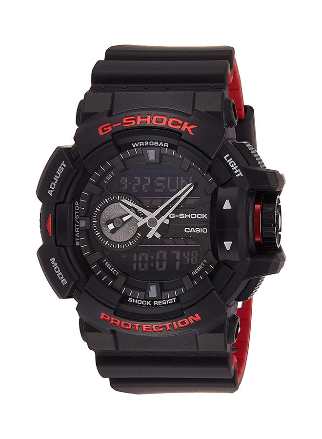 Men's Round Shape Silicone Strap Analog & Digital Wrist Watch 52 mm - Black - GA-400HR-1ADR