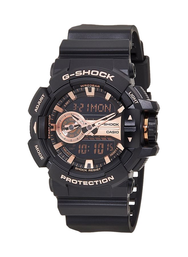 men Round Shape Rubber Strap Analog & Digital Wrist Watch - Black - GA-400GB-1A4DR