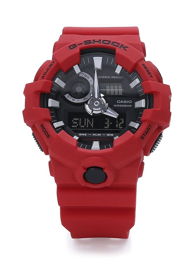 Men's Round Shape Rubber Strap Analog & Digital Wrist Watch - Red - GA-700-4ADR
