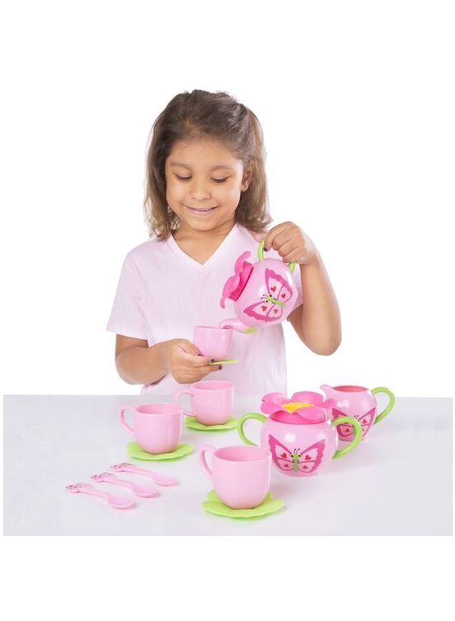 Melissa & Doug Bella Butterfly Tea Set – Pretend Play Tea Party Set for 4 with Teapot, Cups, Saucers & Spoons – Food-Safe Plastic Set for Imaginative Play & Social Skills for Kids Ages 3+ | MD6181