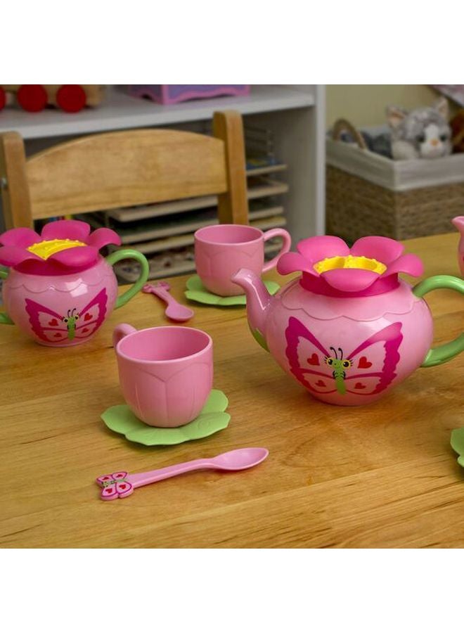 Melissa & Doug Bella Butterfly Tea Set – Pretend Play Tea Party Set for 4 with Teapot, Cups, Saucers & Spoons – Food-Safe Plastic Set for Imaginative Play & Social Skills for Kids Ages 3+ | MD6181