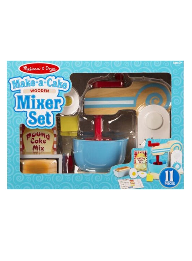 Melissa & Doug Wooden Make-a-Cake Mixer Set – 11-Piece Pretend Play Baking Set with Spinning Mixer, Bowl, Ingredients, Sliceable Egg & Baking Accessories – Toy for Kids Ages 3+ | MD9840