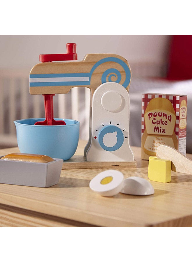 Melissa & Doug Wooden Make-a-Cake Mixer Set – 11-Piece Pretend Play Baking Set with Spinning Mixer, Bowl, Ingredients, Sliceable Egg & Baking Accessories – Toy for Kids Ages 3+ | MD9840