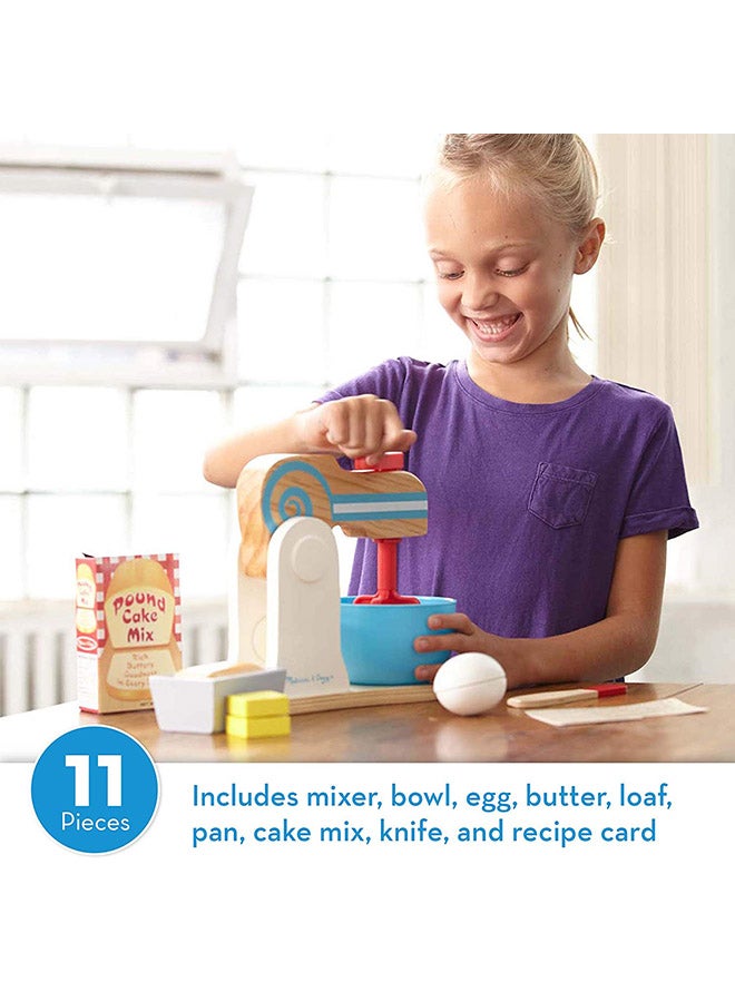 Melissa & Doug Wooden Make-a-Cake Mixer Set – 11-Piece Pretend Play Baking Set with Spinning Mixer, Bowl, Ingredients, Sliceable Egg & Baking Accessories – Toy for Kids Ages 3+ | MD9840