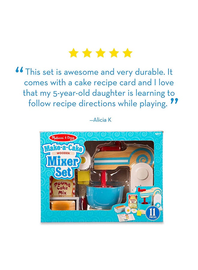 Melissa & Doug Wooden Make-a-Cake Mixer Set – 11-Piece Pretend Play Baking Set with Spinning Mixer, Bowl, Ingredients, Sliceable Egg & Baking Accessories – Toy for Kids Ages 3+ | MD9840