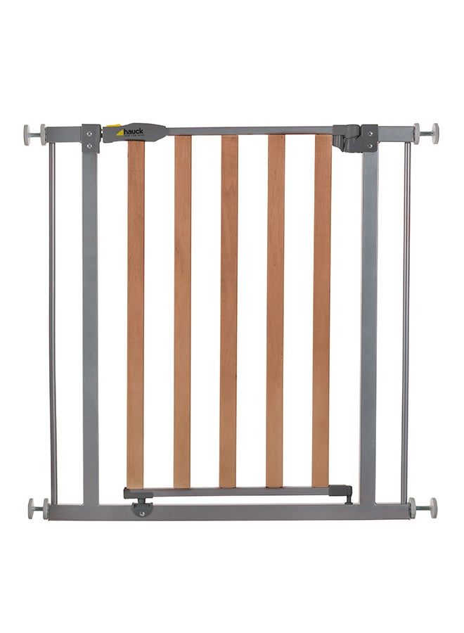 Safety Gate For Doors And Stairs Woodlock Safe Gate, 75 - 80 Cm, Pressure Fit, No Drilling Needed, Extendable With Separate Extensions Metal - Silver And Brown