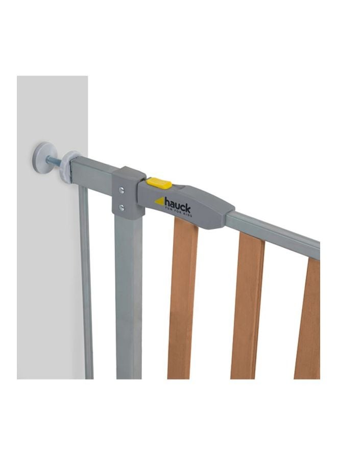 Safety Gate For Doors And Stairs Woodlock Safe Gate, 75 - 80 Cm, Pressure Fit, No Drilling Needed, Extendable With Separate Extensions Metal - Silver And Brown