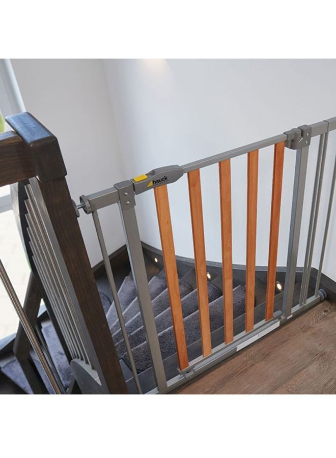 Safety Gate For Doors And Stairs Woodlock Safe Gate, 75 - 80 Cm, Pressure Fit, No Drilling Needed, Extendable With Separate Extensions Metal - Silver And Brown