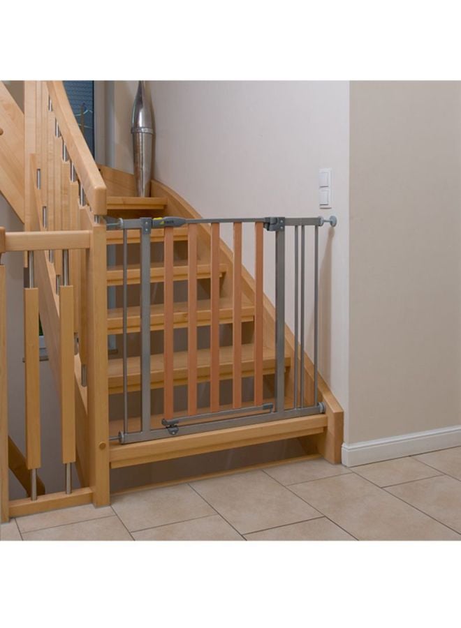 Safety Gate For Doors And Stairs Woodlock Safe Gate, 75 - 80 Cm, Pressure Fit, No Drilling Needed, Extendable With Separate Extensions Metal - Silver And Brown