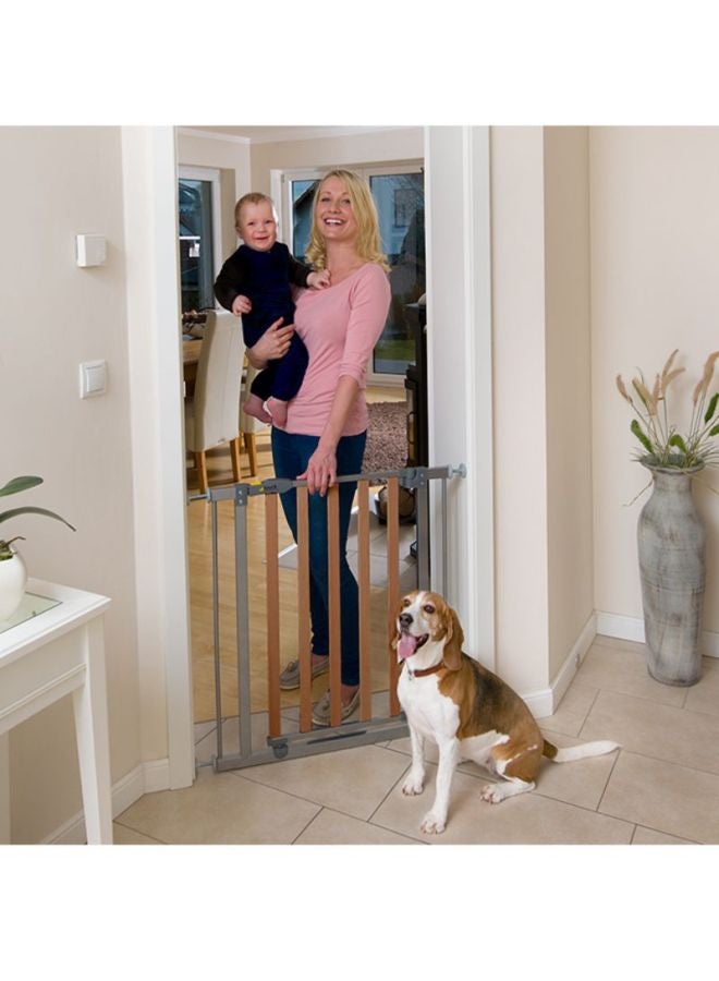 Safety Gate For Doors And Stairs Woodlock Safe Gate, 75 - 80 Cm, Pressure Fit, No Drilling Needed, Extendable With Separate Extensions Metal - Silver And Brown