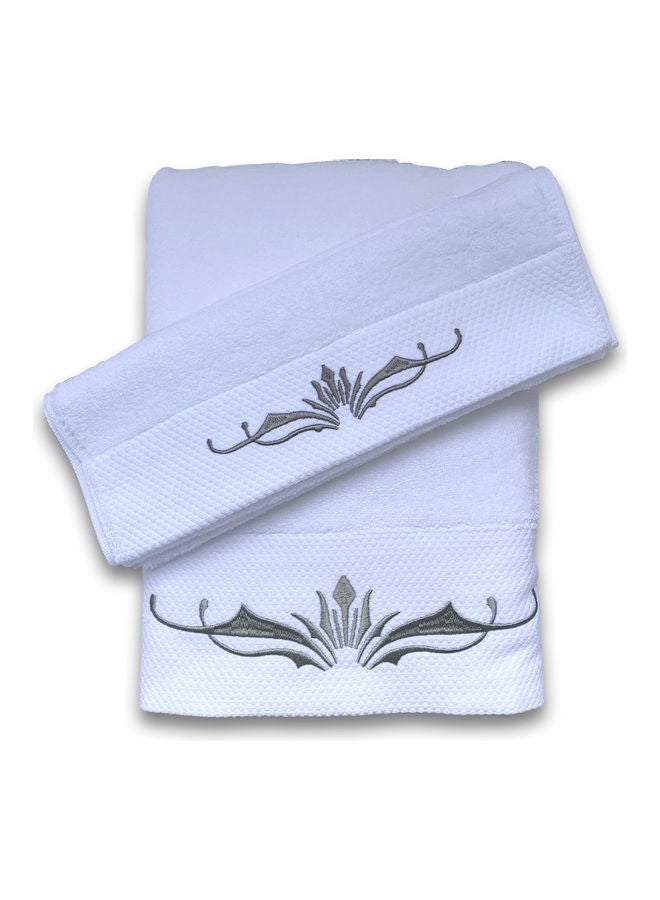 Set of 2 Premium Cotton Highly Absorbent Bath Towel White/Grey 70 x140cm