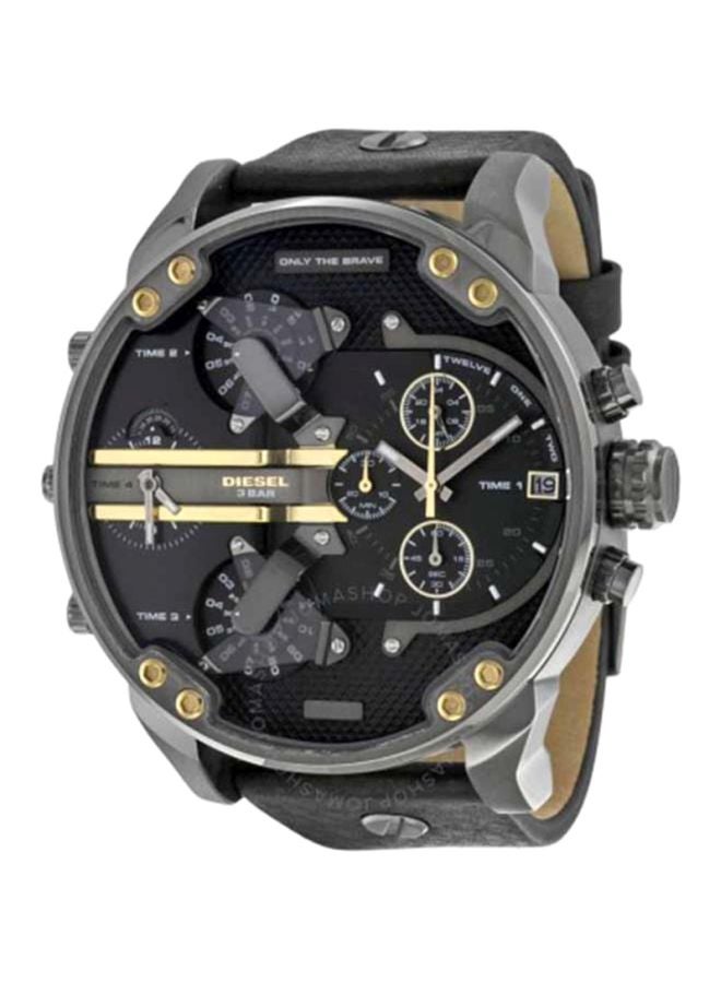 Men's Mr. Daddy 2.0 Round Shape Leather Band Analog Wrist Watch 57 mm - Black - DZ7348