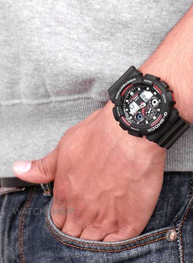 Men's Round Shape Rubber Strap Analog & Digital Wrist Watch 51 mm - Black - GA-100-1A4DR
