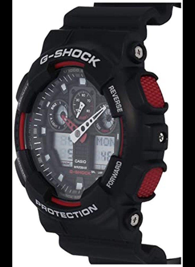 Men's Round Shape Rubber Strap Analog & Digital Wrist Watch 51 mm - Black - GA-100-1A4DR