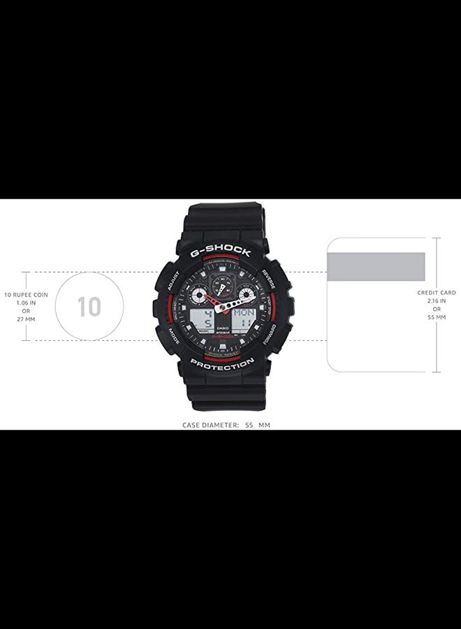 Men's Round Shape Rubber Strap Analog & Digital Wrist Watch 51 mm - Black - GA-100-1A4DR