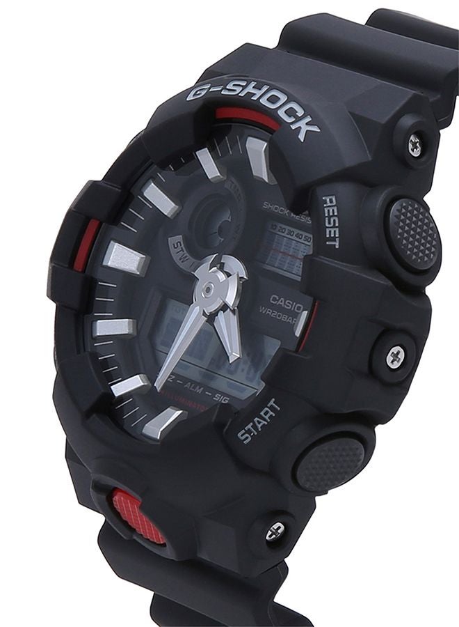 Men's Round Shape Rubber Strap Analog & Digital Wrist Watch - Black - GA-700-1ADR