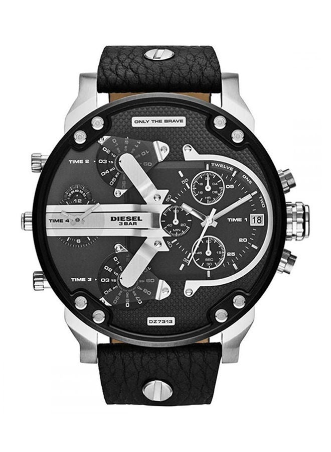 Men's Mr. Daddy 2.0 Round Shape Leather Band Chronograph Wrist Watch 57 mm - Black - DZ7313