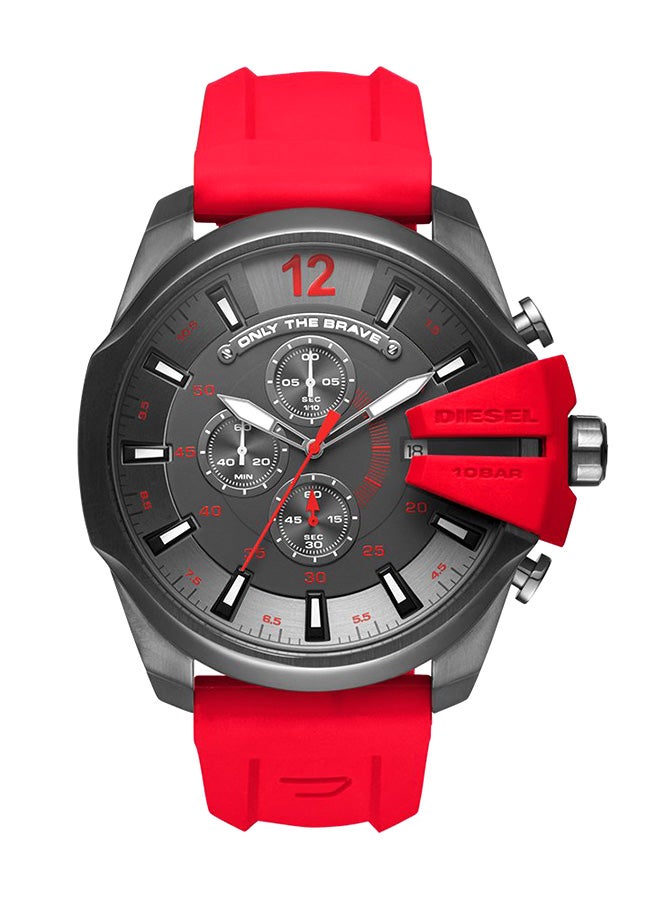 Men's Gunmetal Round Shape Silicone Strap Chronograph Wrist Watch 52 mm - Red - DZ4427