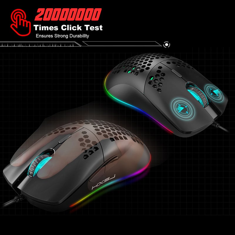 J900 USB Wired Gaming Mouse RGB with Six Adjustable DPI Black