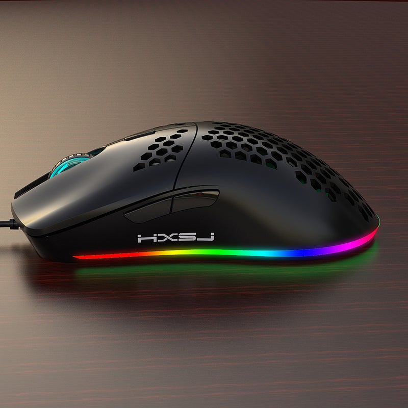 J900 USB Wired Gaming Mouse RGB with Six Adjustable DPI Black