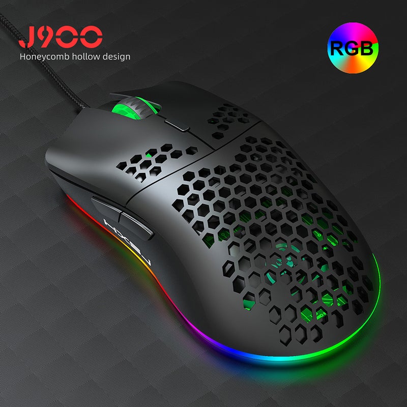 J900 USB Wired Gaming Mouse RGB with Six Adjustable DPI Black