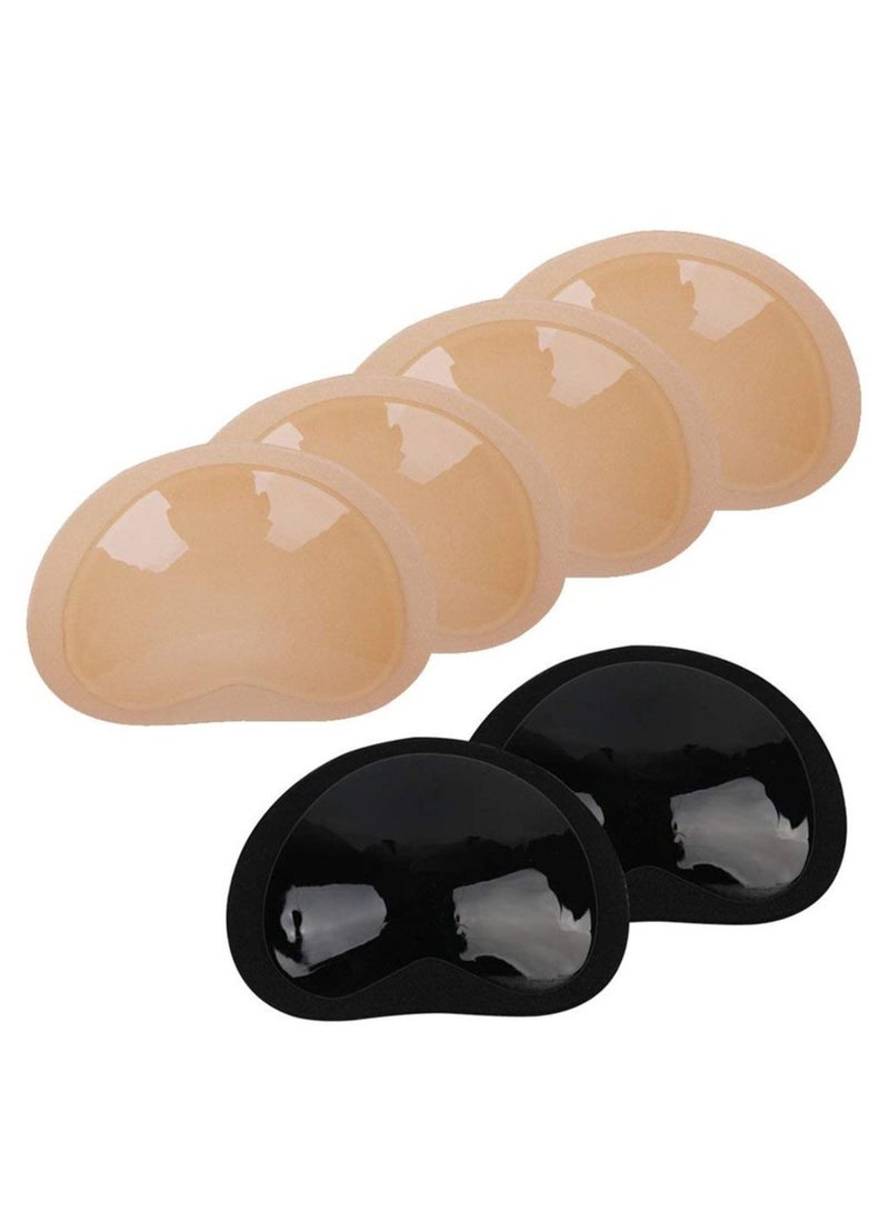 6 Piece Bra Pads Push Up Breast Pads, Self Adhesive Invisible Breast Patch Underwear Breast Pads, Increase Cup Size, Breathable, Reusable, Waterproof, Cleavage Enhancer Pads (Skin and Black)