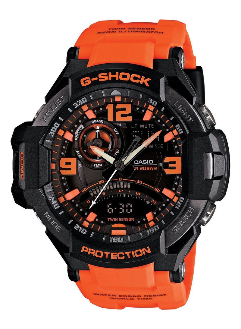 Men's Round Shape Resin Band Analog & Digital Wrist Watch 51 mm - Orange - GA-1000-4ADR