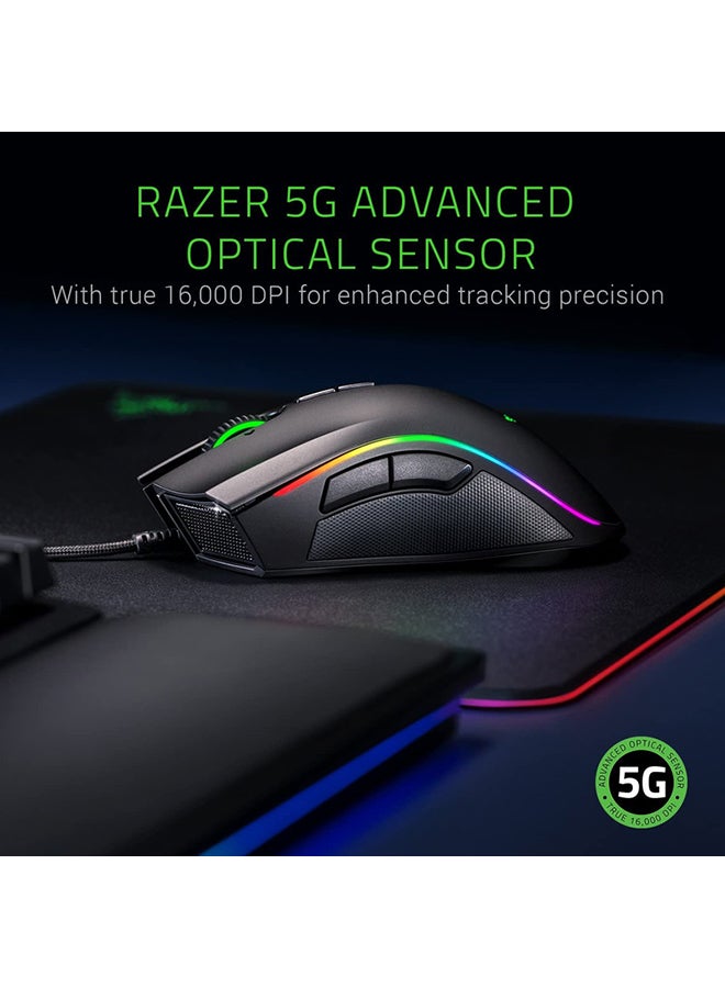 Razer Mamba Elite Wired Gaming Mouse, 16,000 DPI Optical Sensor, Chroma RGB Lighting, 9 Programmable Buttons, Mechanical Switches - Black Black