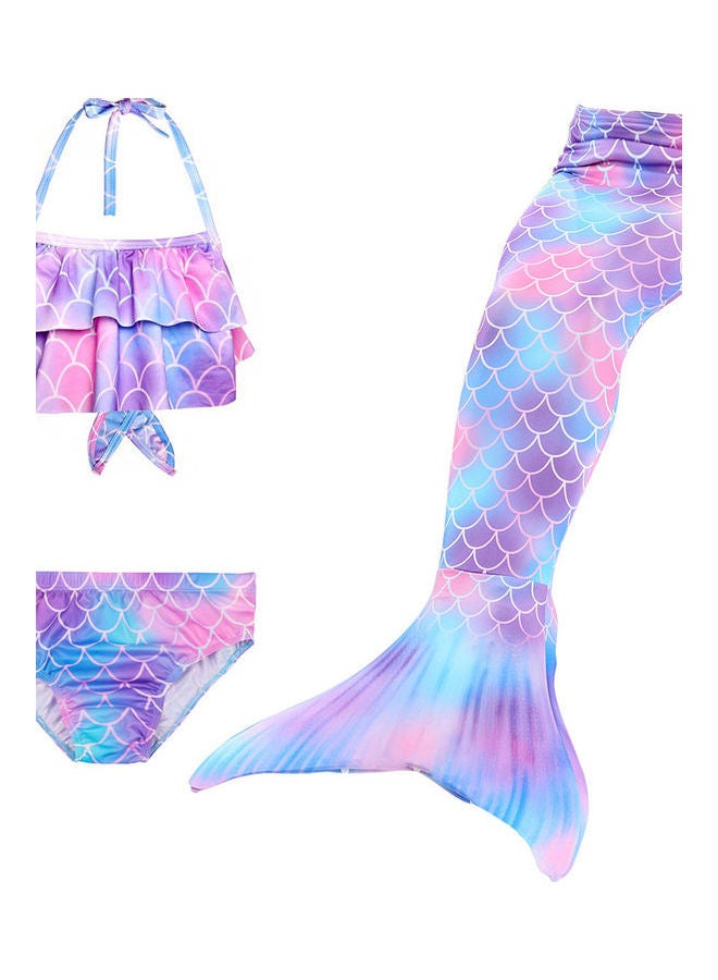 3 Piece Kid Swimwear Mermaid Swimsuit for 3-12 Years Purple
