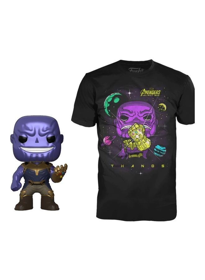 2-Piece Pop Marvel Avengers Thanos Printed T-Shirt And Bobblehead Set Black/Purple/Gold