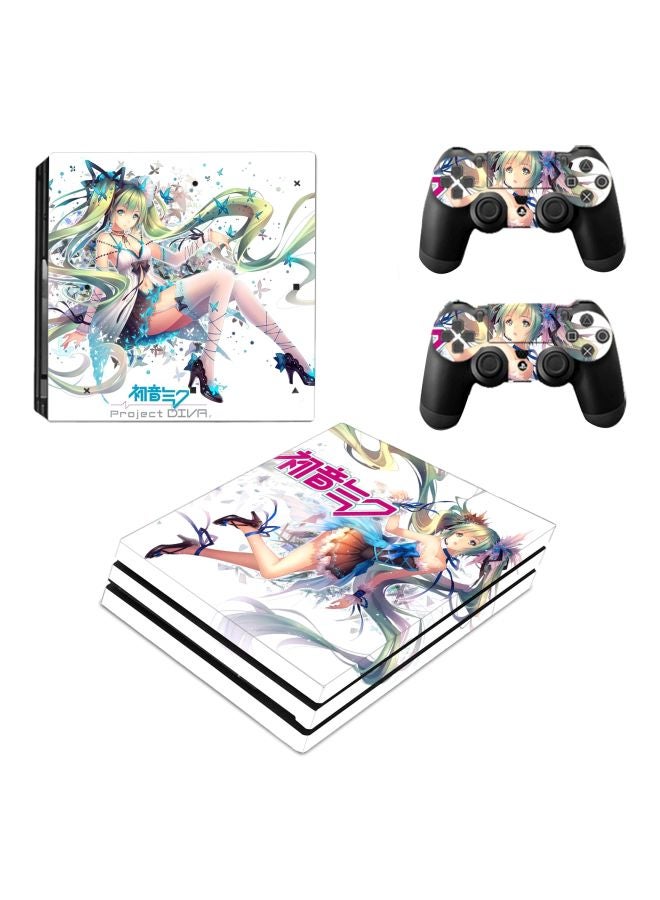 3-Piece Anime Girl Printed Console And Controller Sticker Set For PlayStation 4 Pro