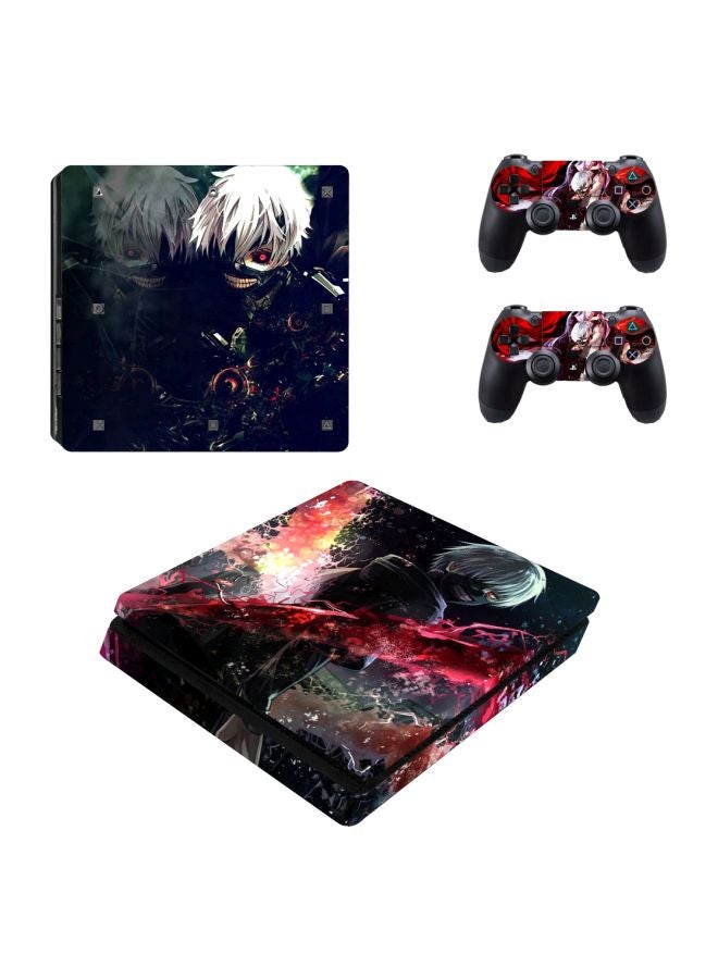 4-Piece Cartoon Printed Console And Controller Stickers Set For Sony PlayStation 4 Slim