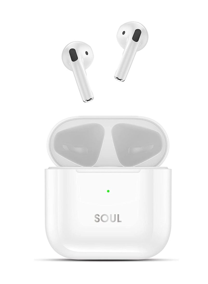 Soul 11 Small Size Ear Buds with 5hrs play & talk time & 100 hours standby compatible with most Android/iOS/Harmony OS devices (White)