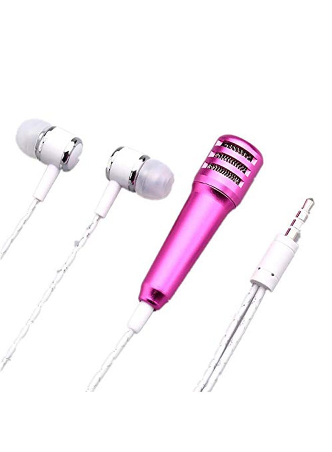 Mini Karoke Microphone With Earphone Set For Mobile Phone 4456200182 Pink/White