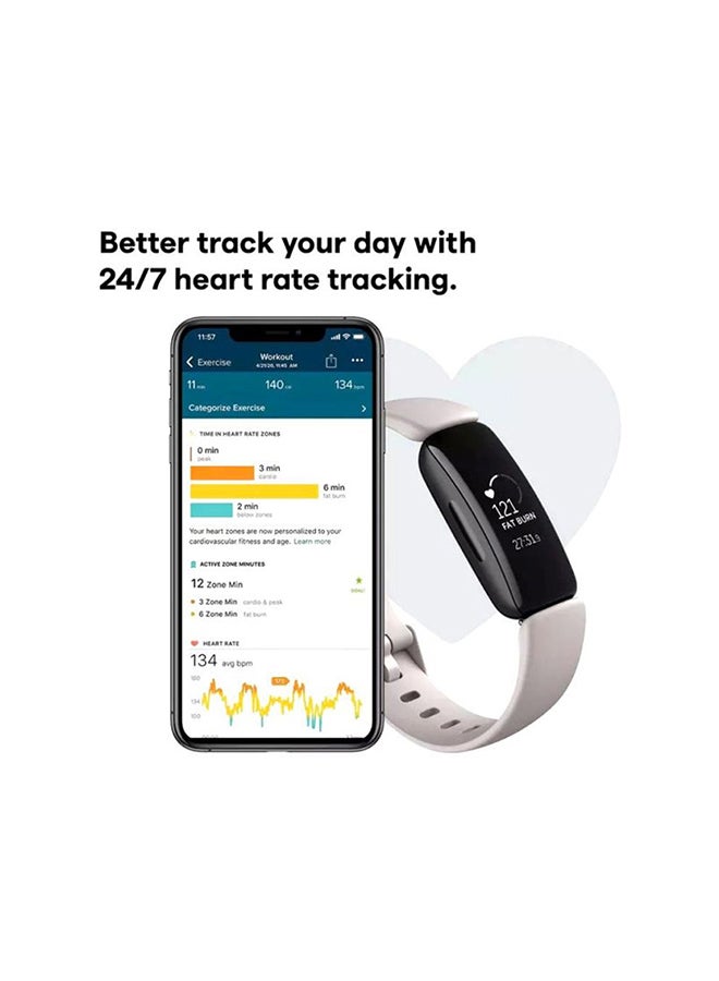 Inspire 2, Health And Fitness Tracker With Free 1-Year Fitbit Premium Trial, 24/7 Heart Rate And Upto 10 Days Battery Lunar White/Black