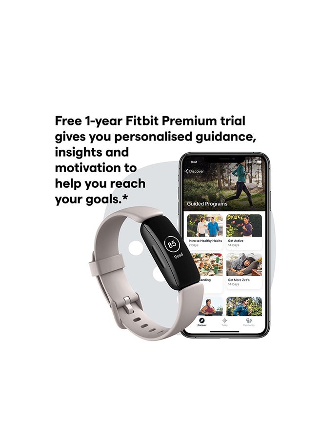 Inspire 2, Health And Fitness Tracker With Free 1-Year Fitbit Premium Trial, 24/7 Heart Rate And Upto 10 Days Battery Lunar White/Black