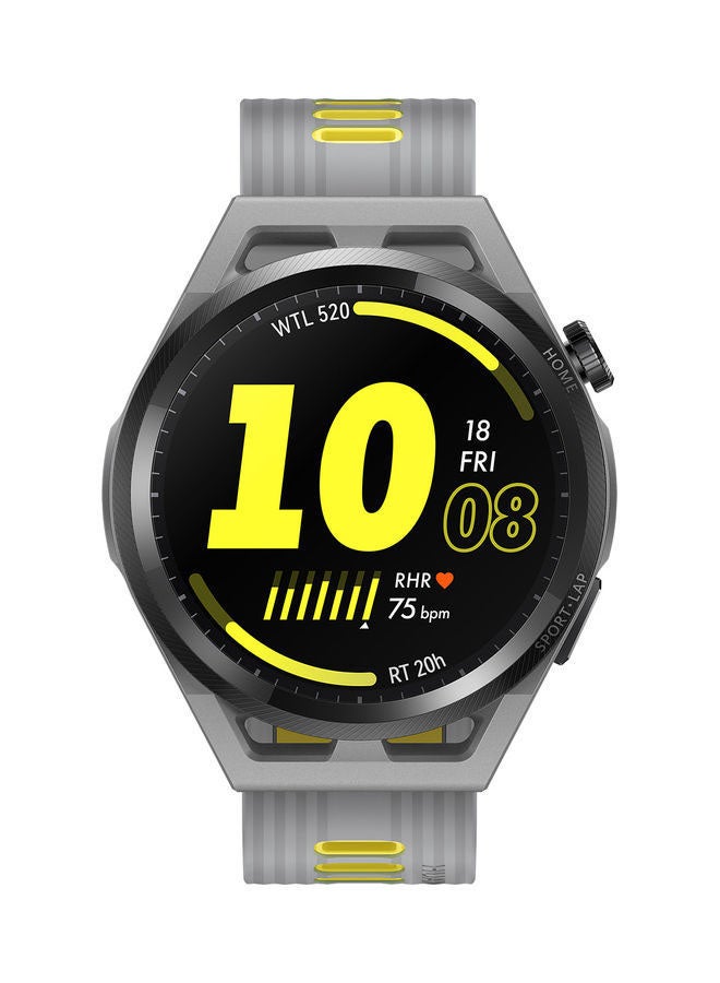 GT Runner Smartwatch Durable Polymer Fiber Case Real-Time Heart Rate Monitoring, Marathon Runway-Level Locating Grey Soft Silicon Strap