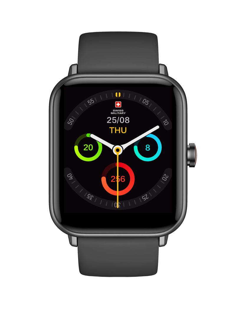 Swiss Military Alps 1 Smart watch,100 Songs Storage, Heart Rate/Stress/Blood Pressure/Oxygen level Monitoring, Water Resistance: IP67, Battery Life 5to7 Days, Compatibility: IOS/Android- Black