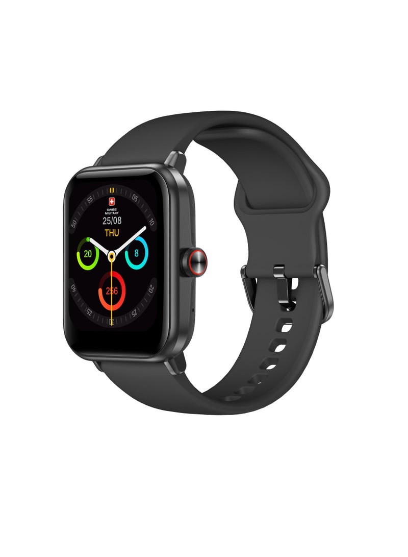Swiss Military Alps 1 Smart watch,100 Songs Storage, Heart Rate/Stress/Blood Pressure/Oxygen level Monitoring, Water Resistance: IP67, Battery Life 5to7 Days, Compatibility: IOS/Android- Black