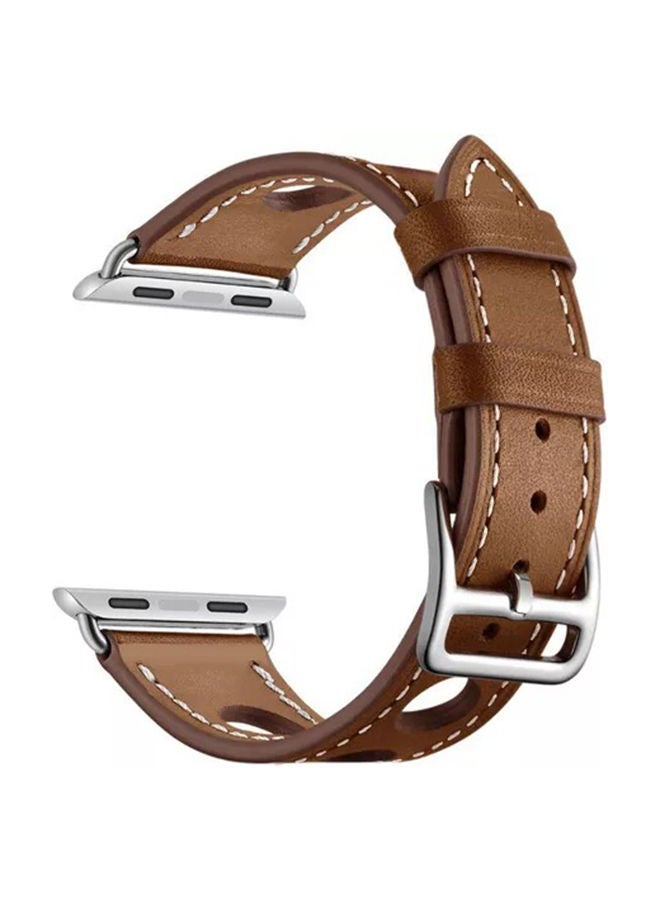 Smartwatch Band 42mm Hole Hollow Style Leather For Iwatch Series 1 2 3 Brown