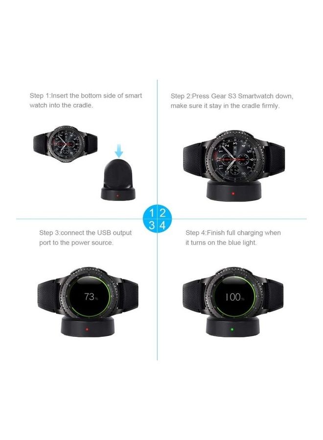 Wireless Smartwatch Charger Dock Pad For Samsung Gear S3 Smart Watch Black