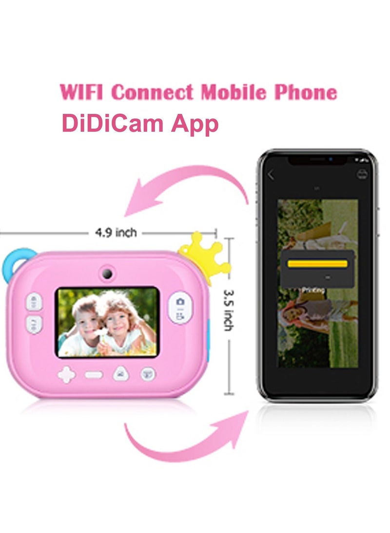Wifi Instant Print Camera With 32GB Memory Card Zero Ink Kids Camera with Print Paper Selfie Video Digital Camera With HD 1080P 2.4 Inch IPS Screen Learning Camera For Birthday Christmas