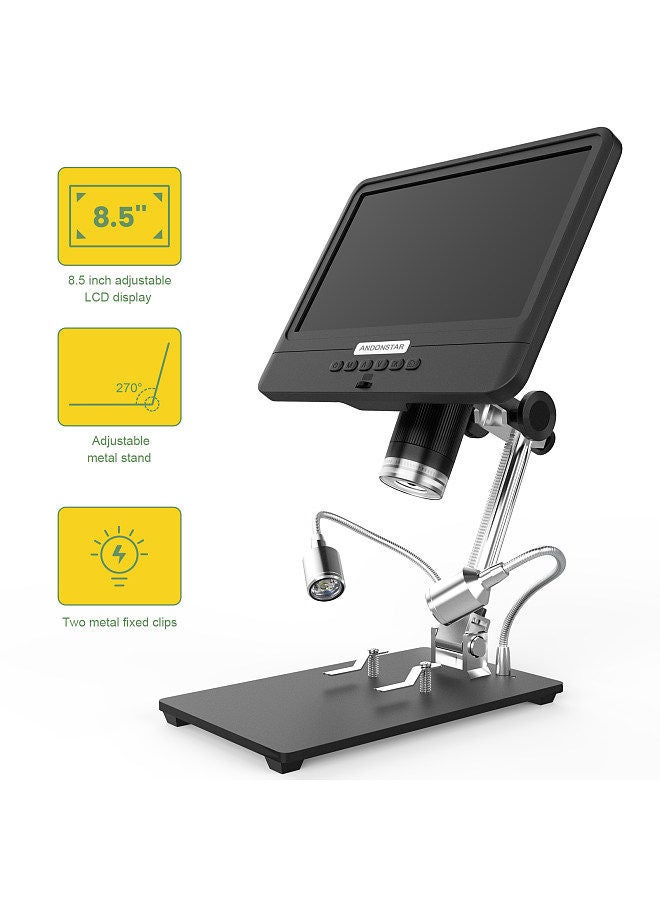 AD208S 8.5 Inch LCD Display Screen 5X-1200X Digital Microscope 1280 * 800 Adjustable 1080P Scope Soldering Tool with Two Fill Lights