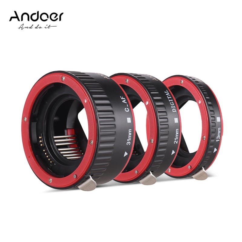 Portable Auto Focus Macro 13mm, 21mm And 31mm Extension Tube Adapter Ring Set Black/Red