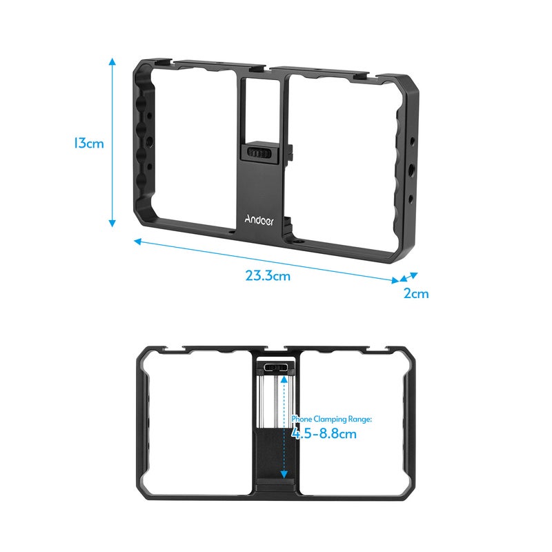 Smartphone Video Rig Grip With Dual LED Light Microphone And Shock Mount Black