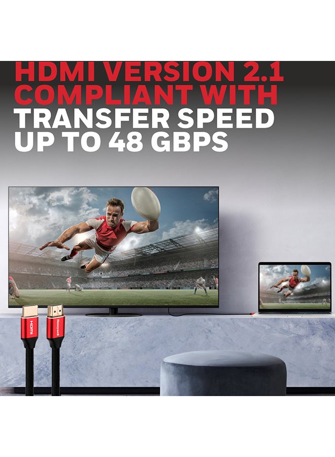 HDMI 2.1, 8k@60Hz Cable With Ethernet, 2 Mtr (6.6ft), 4K@120Hz UHD Resolution, 48 GBPS High Speed, Comaptible With Television, Soundbar, Gaming Console, PC, Laptop Red Black-2.1