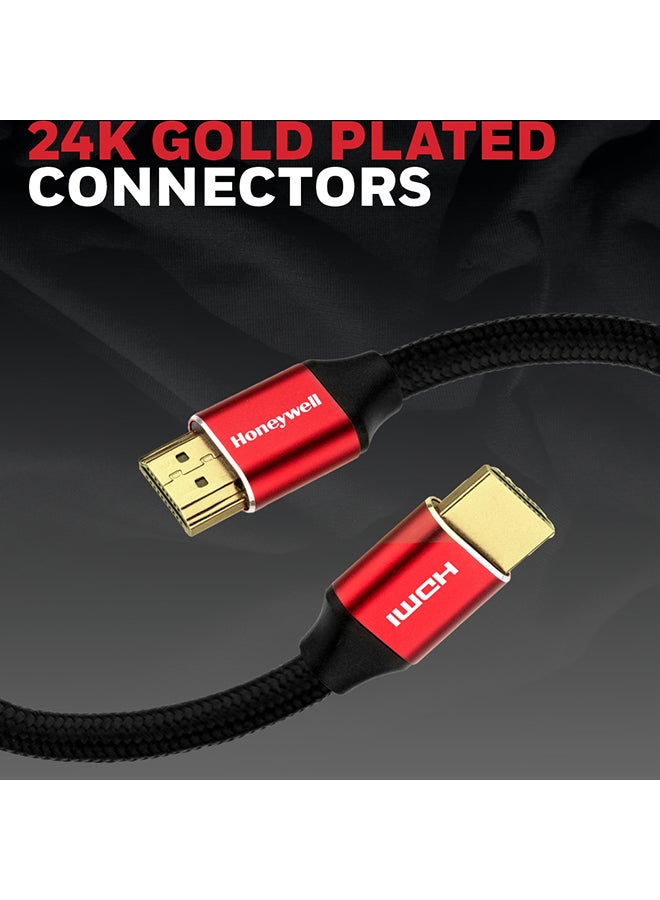 HDMI 2.1, 8k@60Hz Cable With Ethernet, 2 Mtr (6.6ft), 4K@120Hz UHD Resolution, 48 GBPS High Speed, Comaptible With Television, Soundbar, Gaming Console, PC, Laptop Red Black-2.1