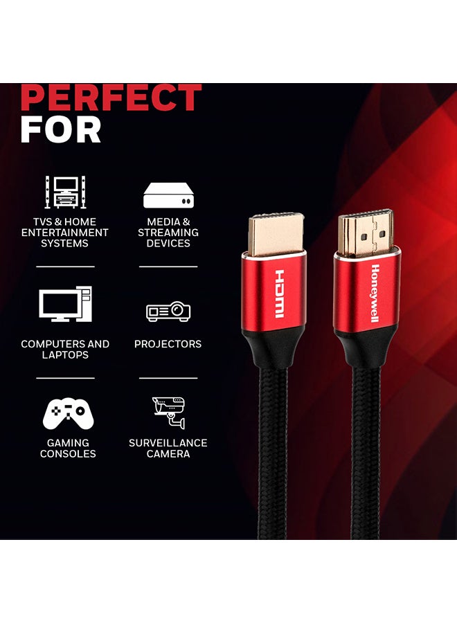 HDMI 2.1, 8k@60Hz Cable With Ethernet, 2 Mtr (6.6ft), 4K@120Hz UHD Resolution, 48 GBPS High Speed, Comaptible With Television, Soundbar, Gaming Console, PC, Laptop Red Black-2.1